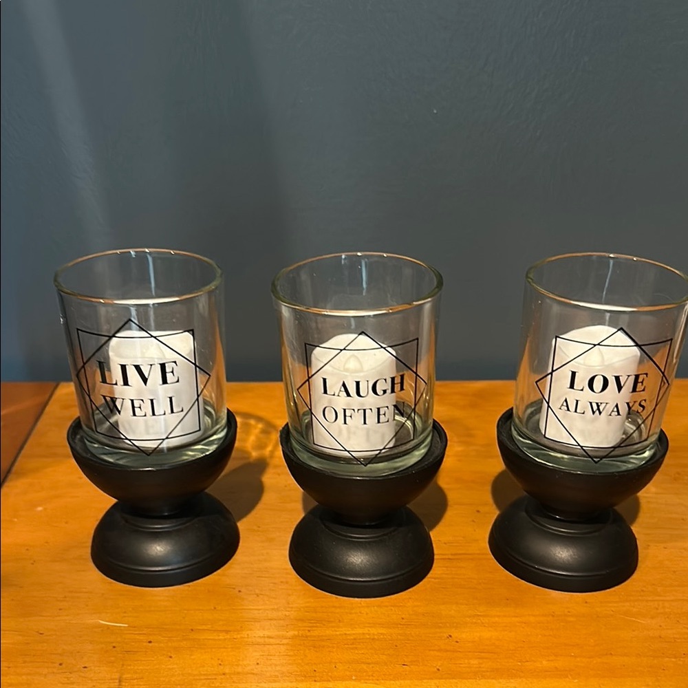 Black Glass Candle Holders Set